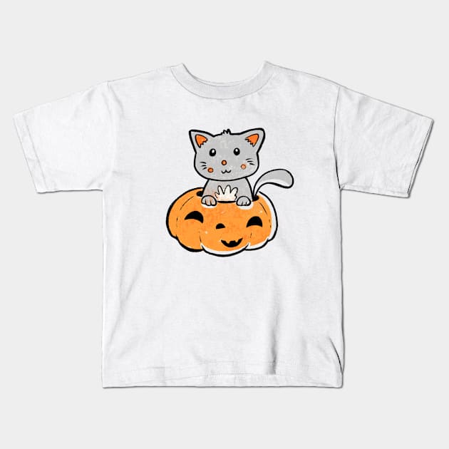 Cat in a Pumpkin Kids T-Shirt by Alexandra Franzese